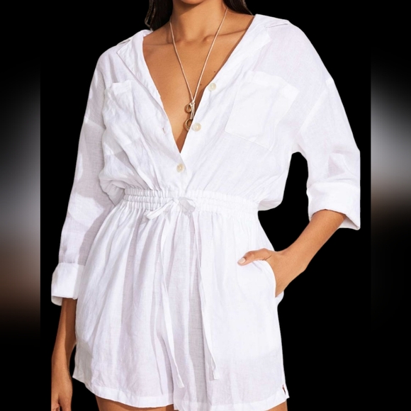 Vitamin A The Getaway Romper - White Eco Linen.... Size Large - Picture 2 of 9